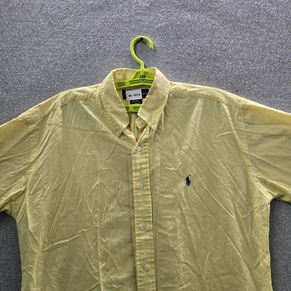 Ralph Lauren Men Button Up Shirt L Yellow Embroidered Blake Casual Shirt READ